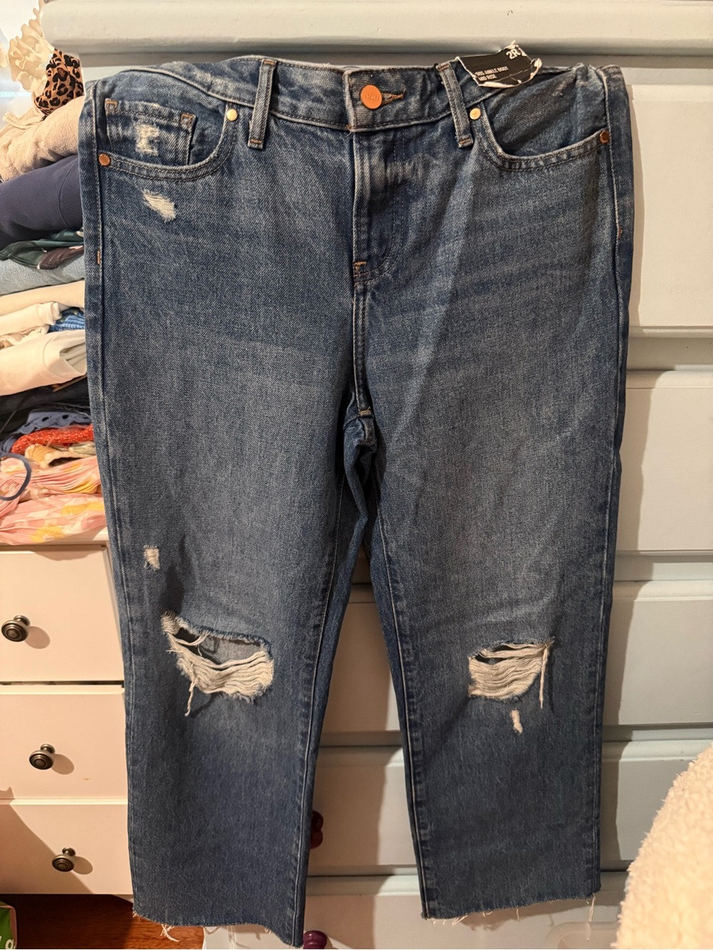 Express - women’s  Distressed Straight-Leg Jeans - Blue